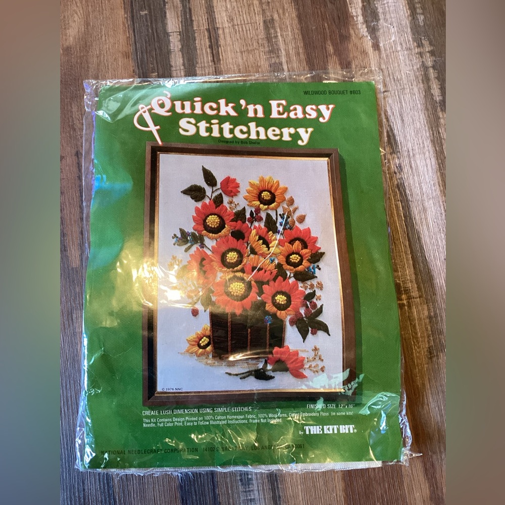 NWT NOS VINTAGE QUICK’N STITCH KIT WILDWOOD BOUQUET #603 Sealed Crewel. #22